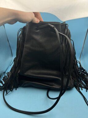 Victorias Secret Black Vegan Leather Backpack Bag With Fringe Tassles Boho